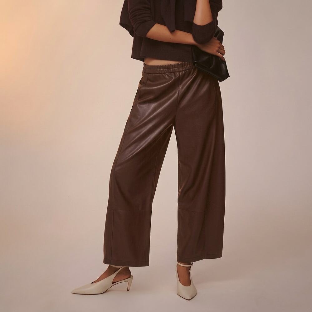 Pilcro Anthropologie Izzie Faux Leather Pull On Barrel Pants Chocolate Small NWT
